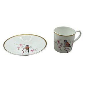 Vintage limoges French Porcelain Tea Cup & Saucer Set mini Bird & Floral Design